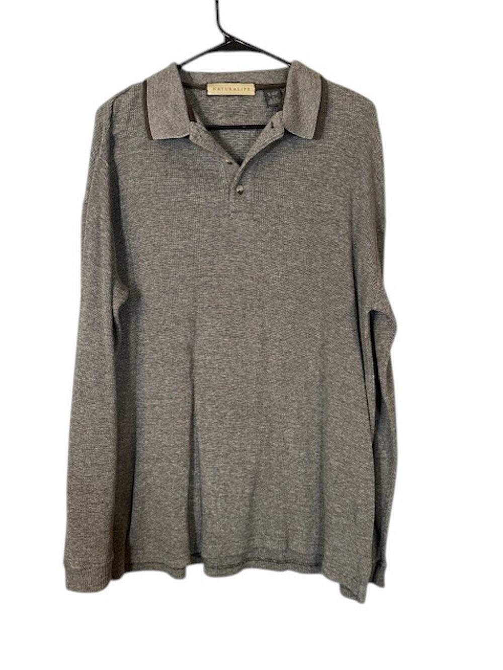 Naturalife Brown Long Sleeve Collared Cotton Blend Knit Sweater Men Sz L